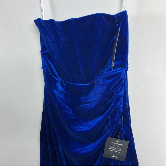 Lulus Glamorous Celebrations Royal Blue Velvet Strapless Tulip Dress NWT Small - Picture 3 of 9